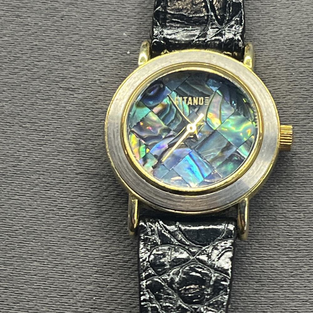 VNT Gitano Abalone Mother of Pearl Shell Dial Quartz Women’s Watch Black Leather